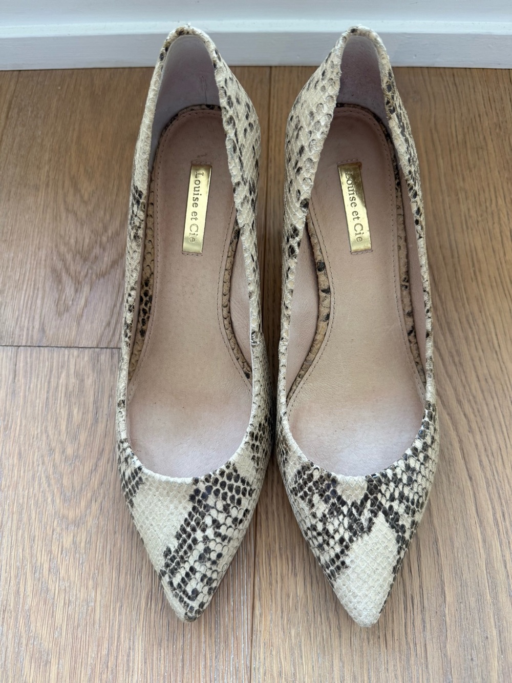 Louise et Cie Tan Snakeskin Pointed Toe Pumps
